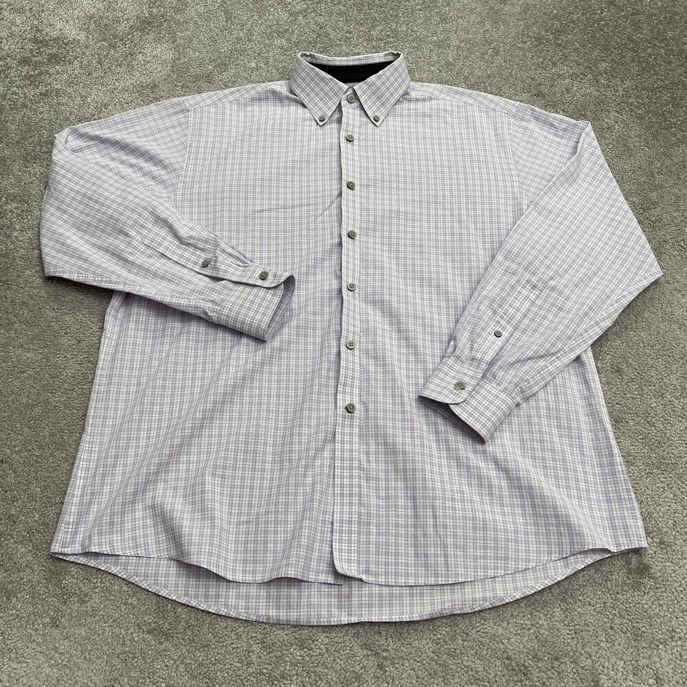 Jos. A. Bank Traveler Tailored Fit Shirt Mens Large Purple White Plaid Cotton